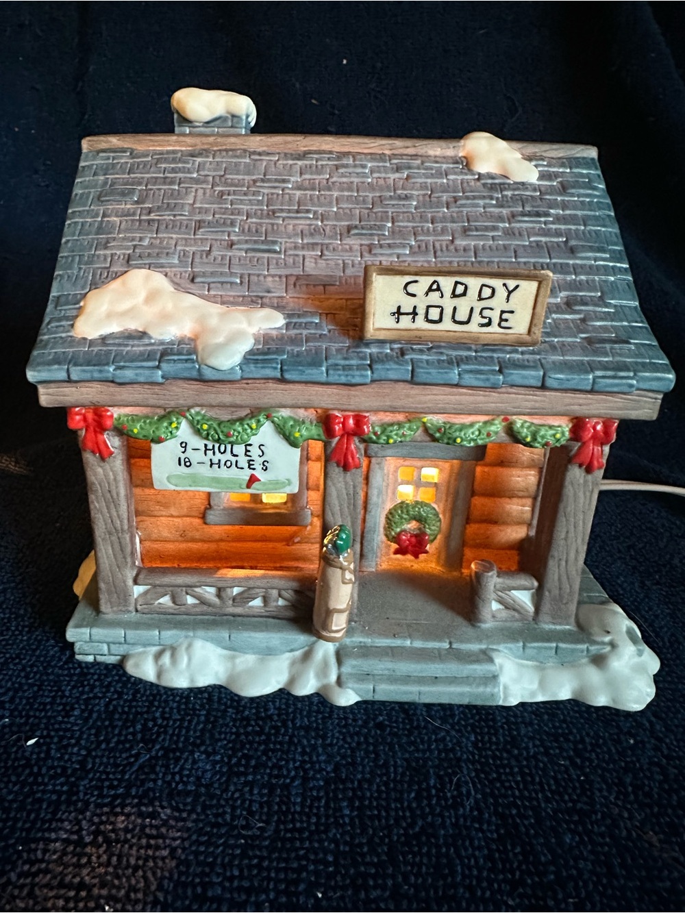 Caddy House Holiday Lighted Ceramic Decoration - Blue Roof